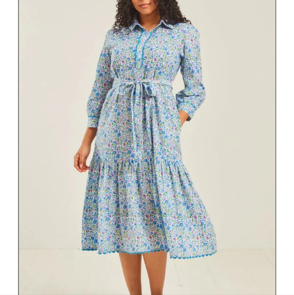 Pink City Prints Tuckernuck Sky Meadow Margot Floral Print Midi Dress Size Large